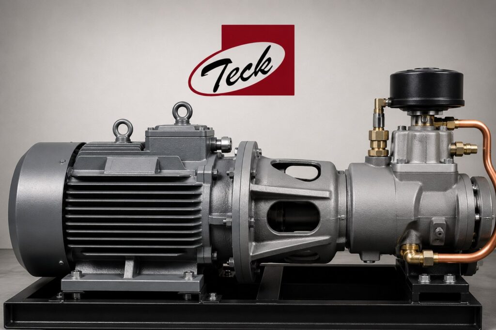Screw Air Compressors Teck screw compressor air end: electric motor coupled directly to the twin-screw air end with no gearbox between them